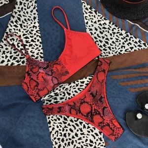 Red snakeskin bikini